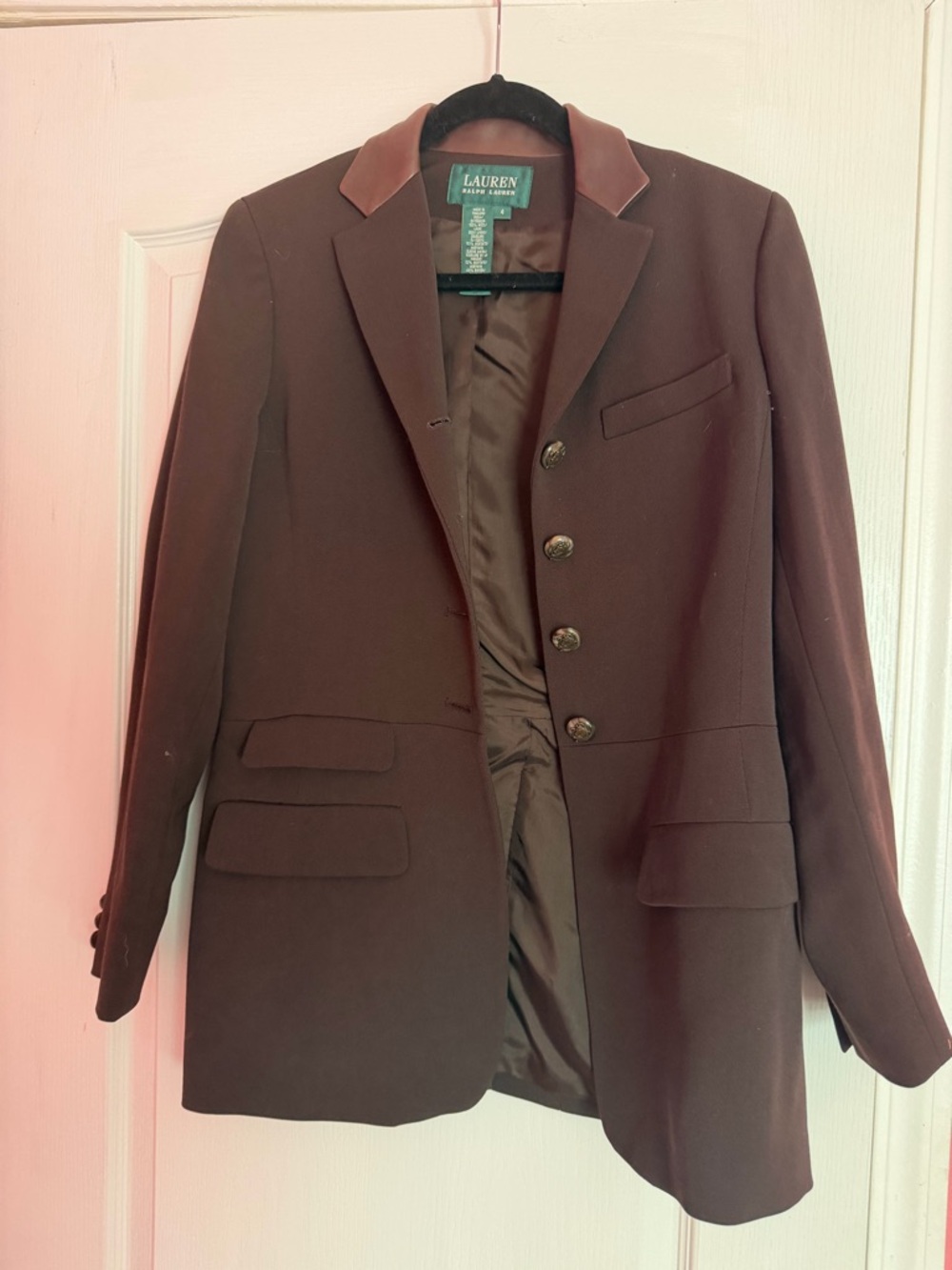 Lauren Ralph Lauren Chocolate Brown equestrian Blazer with Contrast Collar